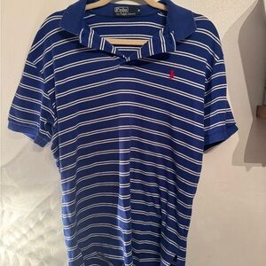 Ralph Lauren Blue & White Striped Polo with Red Pony